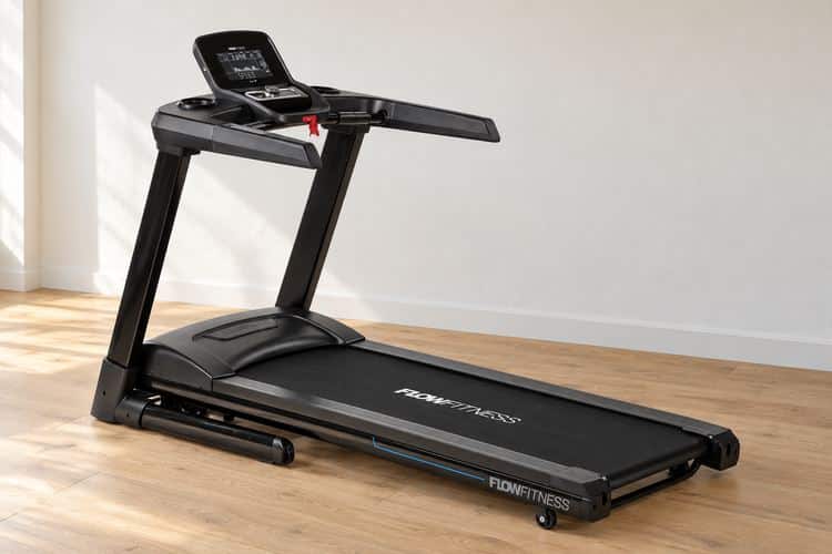 Flow Fitness Perform T2i loopband in een lichte thuissportruimte