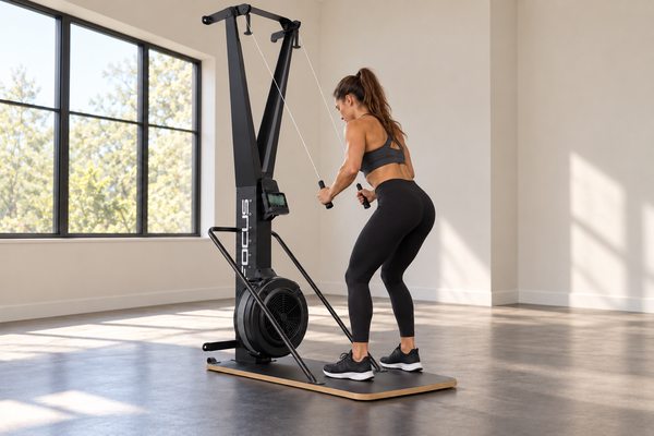 Volwassene gebruikt de twee handgrepen van de Focus Fitness Stream S6
